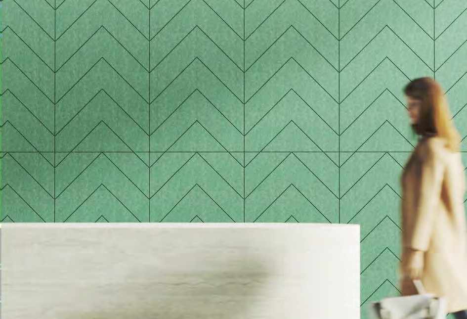 Dekoracyjne panele akustyczne Chevron M z filcu PET w strefie hotelowej
